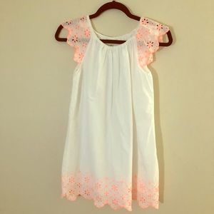 Cherokee white dress with neon/orange eyelet